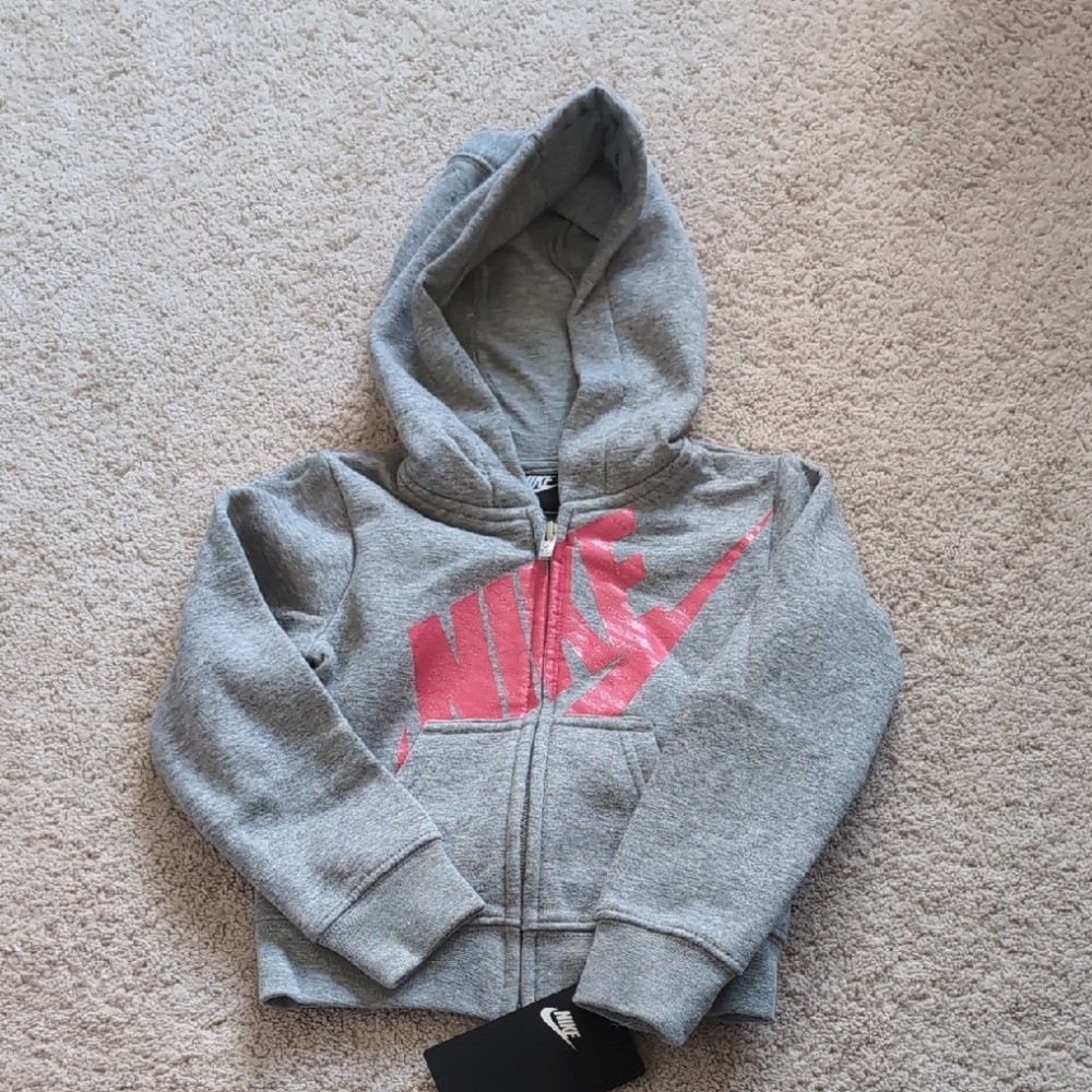 Nike Gray and Pink Athletic Hoodie Sweatshirt